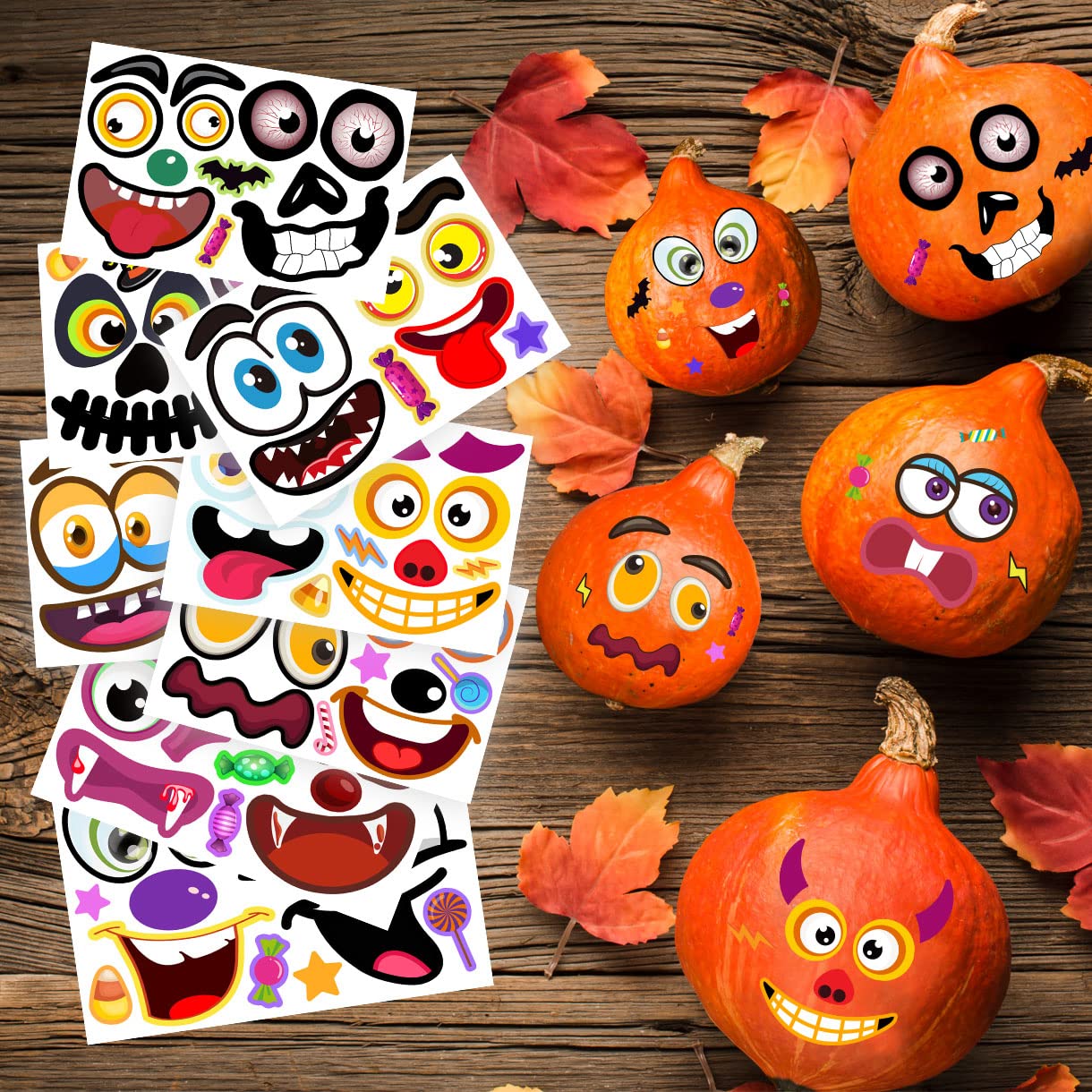60 Pack Halloween Stickers Pumpkin Decorating Kit - 30 Sheets Pumpkin Stickers for Halloween Crafts, Party Supplies & Kids Party Favors - Perfect for Pumpkin Carving, Classroom Activities & Trick-or-Treat Bags