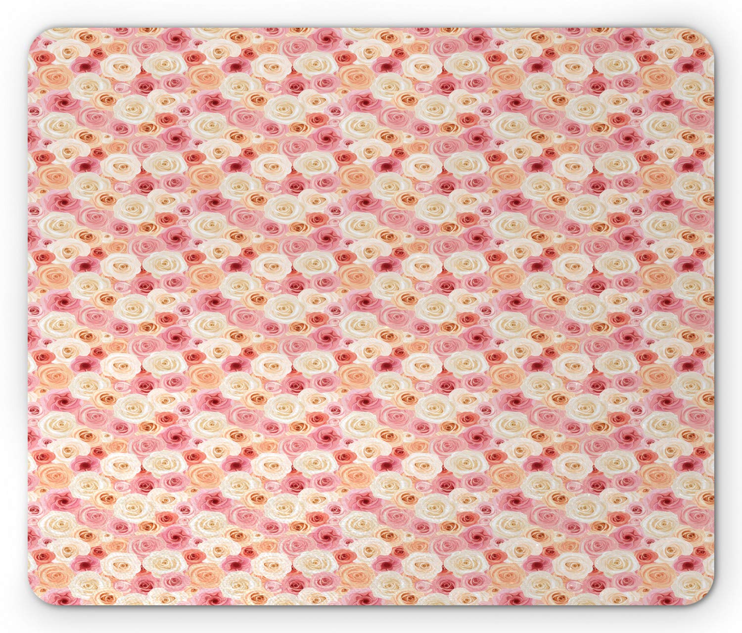 Ambesonne Rose Mouse Pad - Romantic Pastel Rose Petals & Buds Pattern, Non-Slip Rubber Base, Standard Size Rectangle Desk Mat for Office, Gaming & Home Computer Use