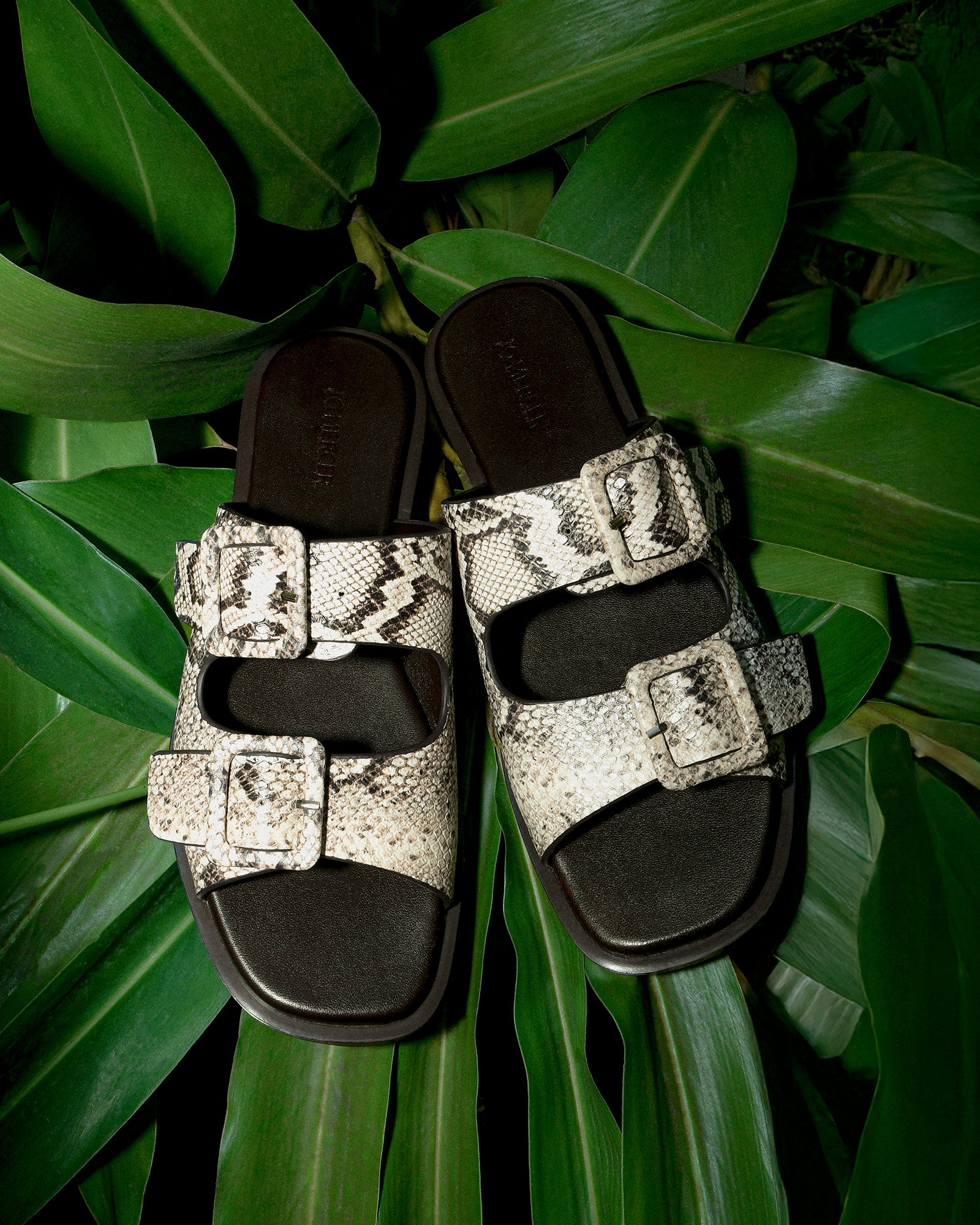 SEBASTIAN Women's Flat Slide Sandals - Natural Snake Print Leather - Comfortable Casual Shoes for Summer, Beach, and Outdoor Wear
