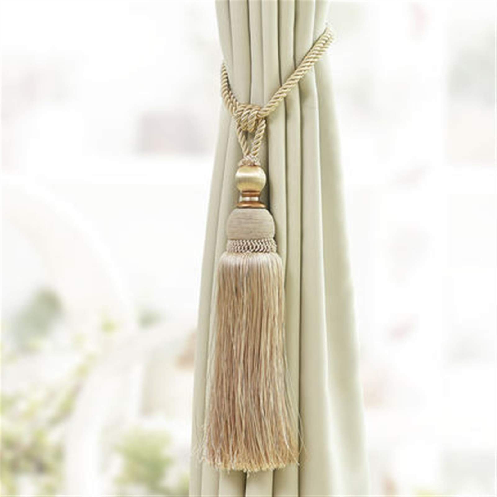 2Pcs Beige Curtain Tassel Tiebacks - Decorative Fringe Hanging Belt with Hook for Window Drapes | Perfect for Living Room, Bedroom & Home Decor Accessories