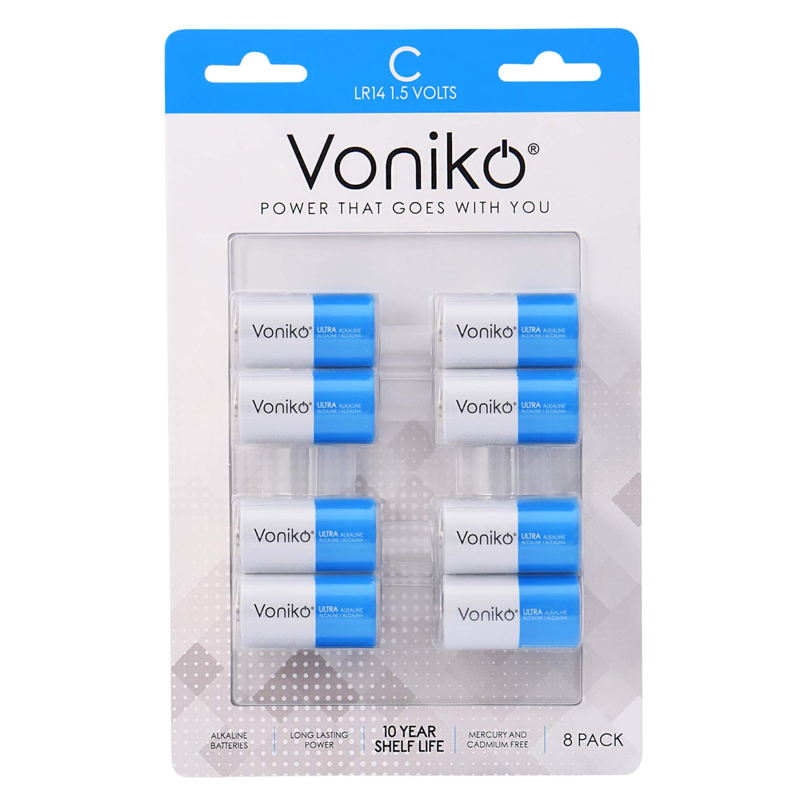 VONIKO Ultra Alkaline C Batteries 8 Pack - LR14 C Size 1.5V Batteries with 10-Year Shelf Life, 6-9X More Power Than Carbon Batteries - Perfect for Flashlights, Toys, Radios & Emergency Kits