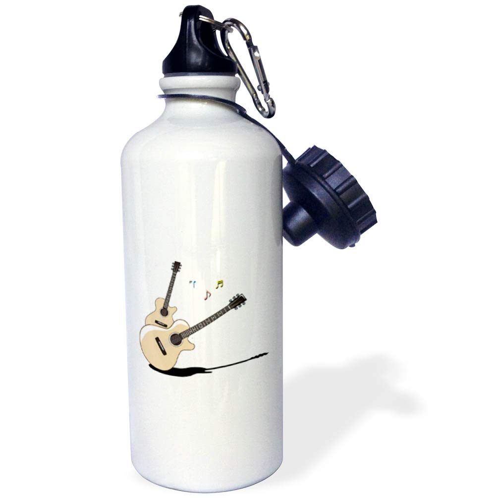 3D Rose Acoustic Guitars Two Shadow Notes 21 oz Sports Water Bottle - White - Perfect for Gym, Hiking & Outdoor Activities