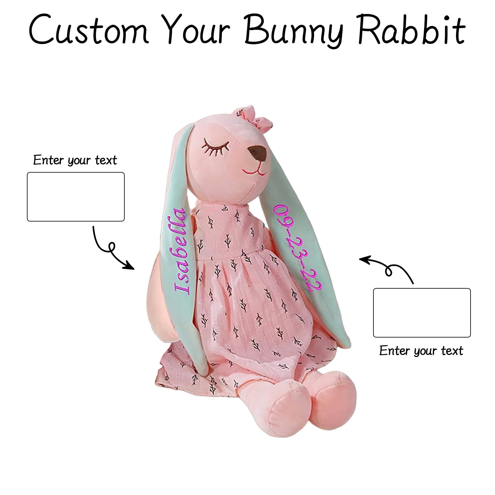 Custom Easter Bunny Plush Toy with Name - Personalized Gift for Baby Girls, Easter Decor