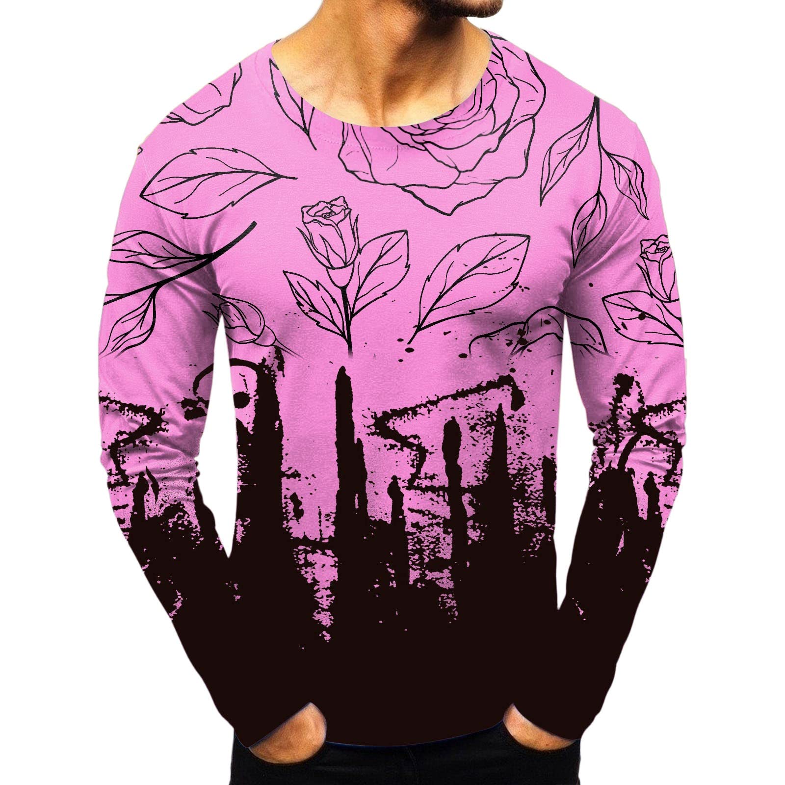 XXBR Men's Long Sleeve T-Shirts 2022 - Streetwear Floral Print Crew Neck Tee for Casual, Sports & Workout | Fall Fashion Trendy Top for Street Style, Gym & Everyday Wear