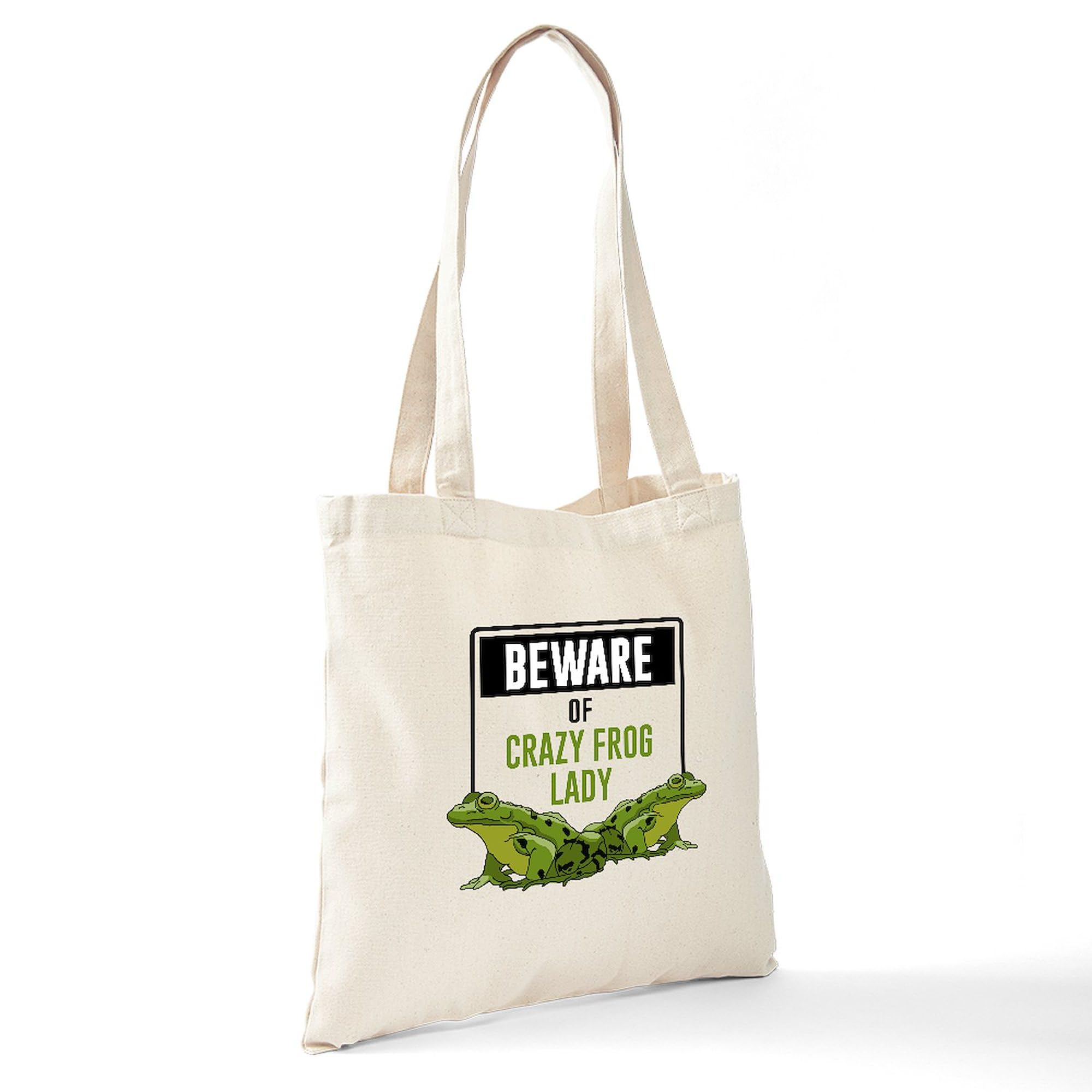 Beware Of Crazy Frog Lady Tote Bag - Natural Canvas Reusable Shopping Bag for Women | Eco-Friendly Grocery Tote | Perfect for Beach, Market & Daily Use
