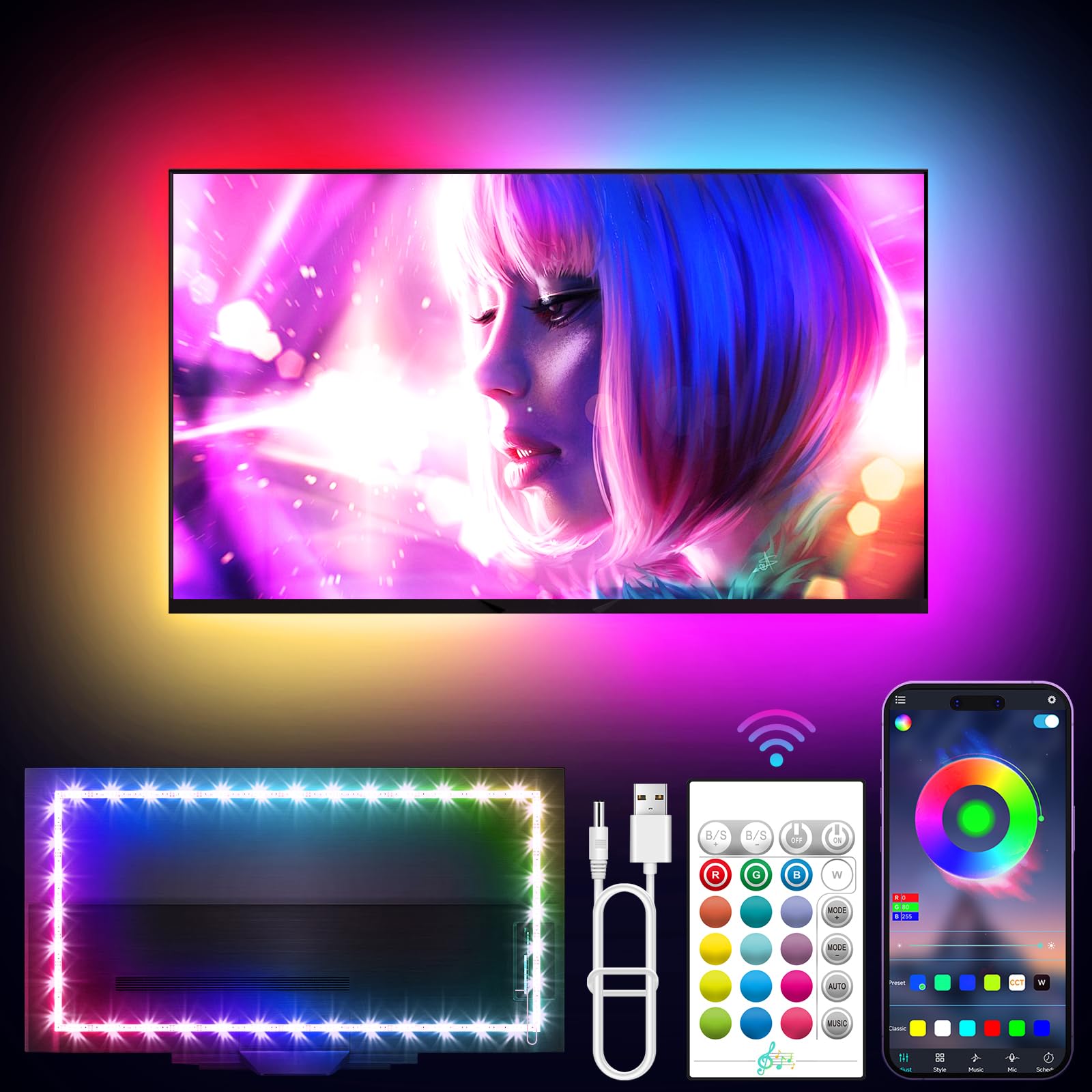 KANTUTOE 9.84ft RGB LED TV Backlight Strip with Bluetooth Music Sync & App Control - USB Powered for 32-43 Inch TVs - Perfect for Bedroom Entertainment & Gaming Setup