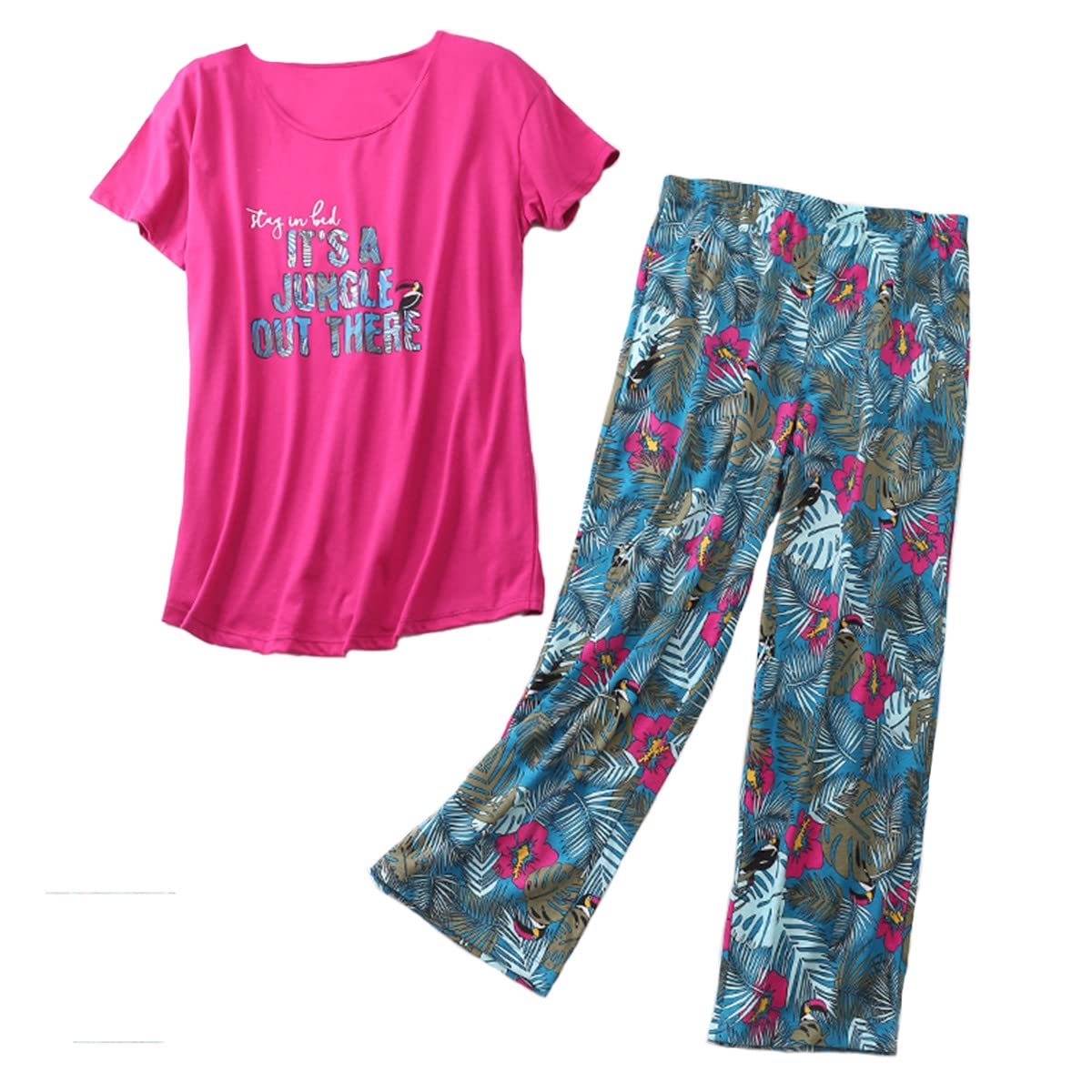 Inadays Women's Cotton Pajama Sets - Short Sleeve Top & Capri Pants 2-Piece Lounge Set | Soft Summer Sleepwear for Women | Perfect for Nighttime Comfort, Lounging & Vacation Wear