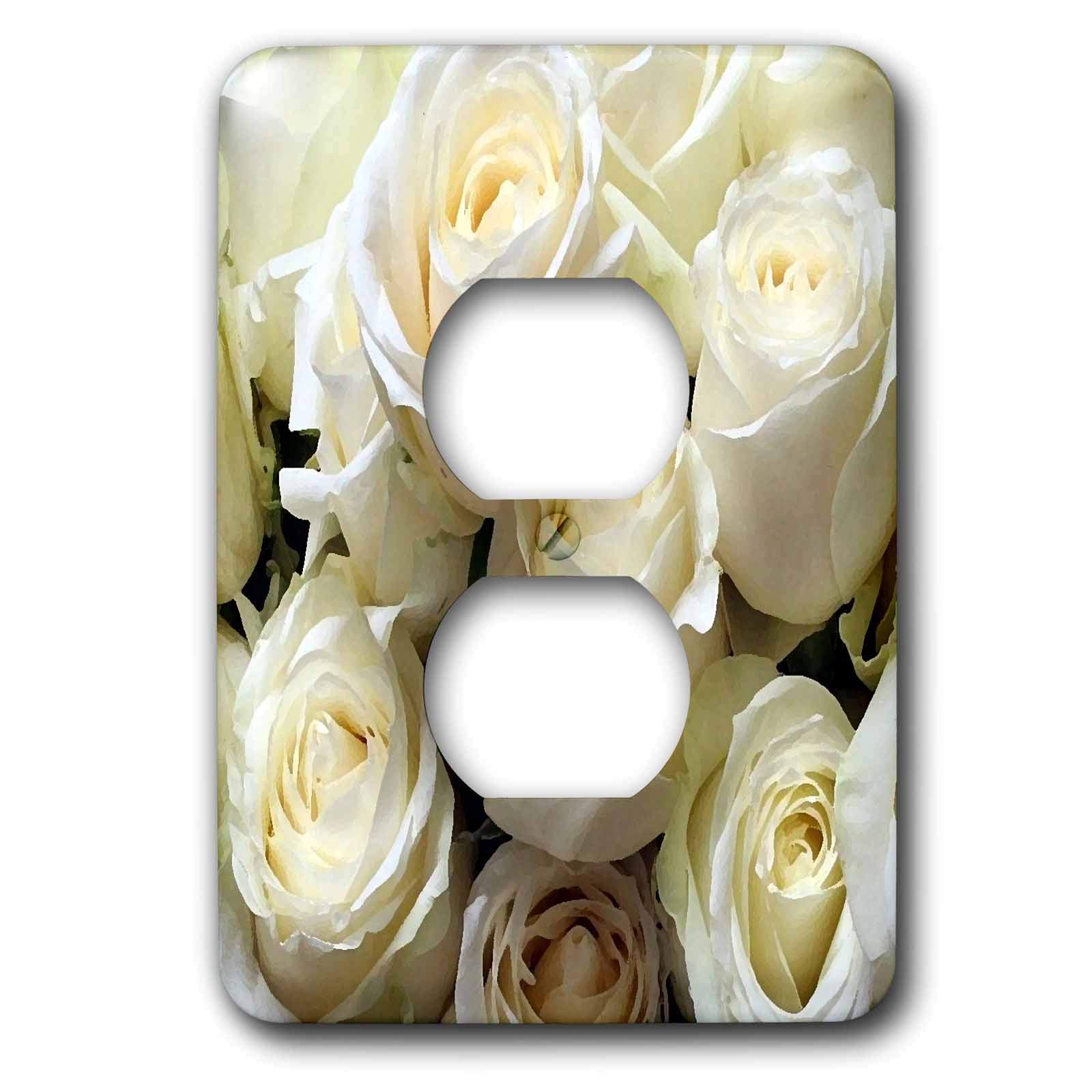 3D Rose White Roses 2 Plug Outlet Cover - Decorative Electrical Outlet Cover for Home, Bedroom, Living Room, Kitchen - Floral Wall Plate for Safety and Style