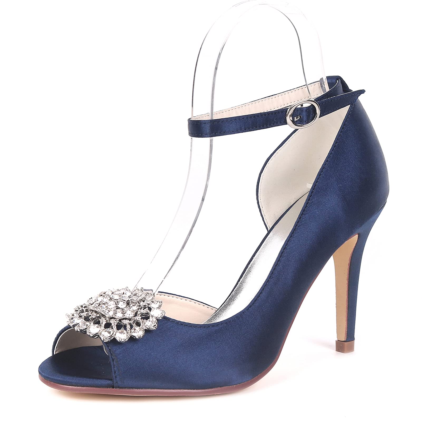 PALHERU Women's Satin Peep Toe High Heel Sandals with Rhinestones & Ankle Strap - Comfortable Bridal Shoes for Wedding, Prom, Evening Party & Special Occasions