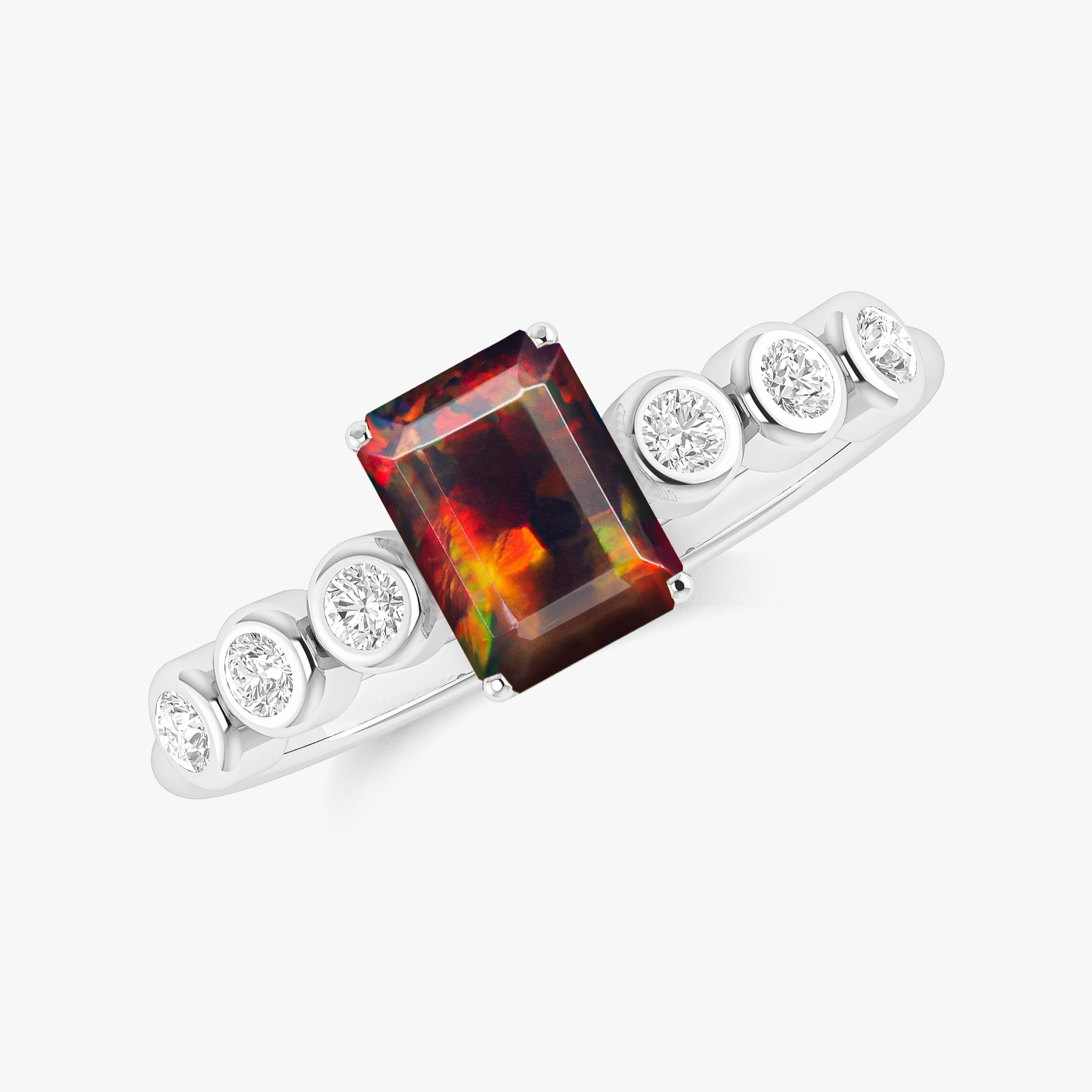 Black Genuine Fire Octagon Opal Prong Ring – Elegant Handmade Jewelry for Women, Perfect for Weddings, Parties & Special Occasions