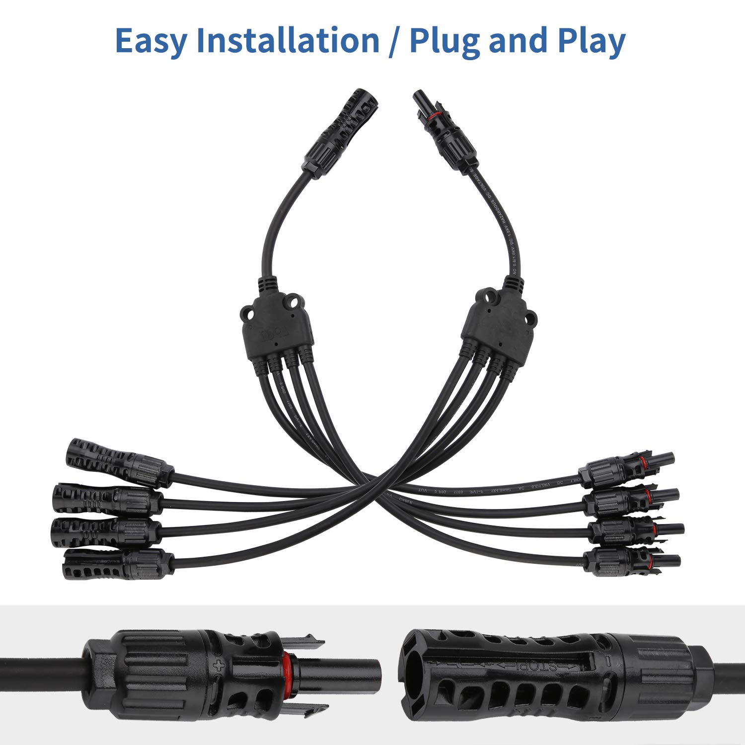 Ansxiy Solar Y Branch Connectors 1 to 4 - Solar Panel Parallel Connector Kit with M/FFFF & F/MMMM Adapters | Perfect for RV, Off-Grid & Home Solar Systems