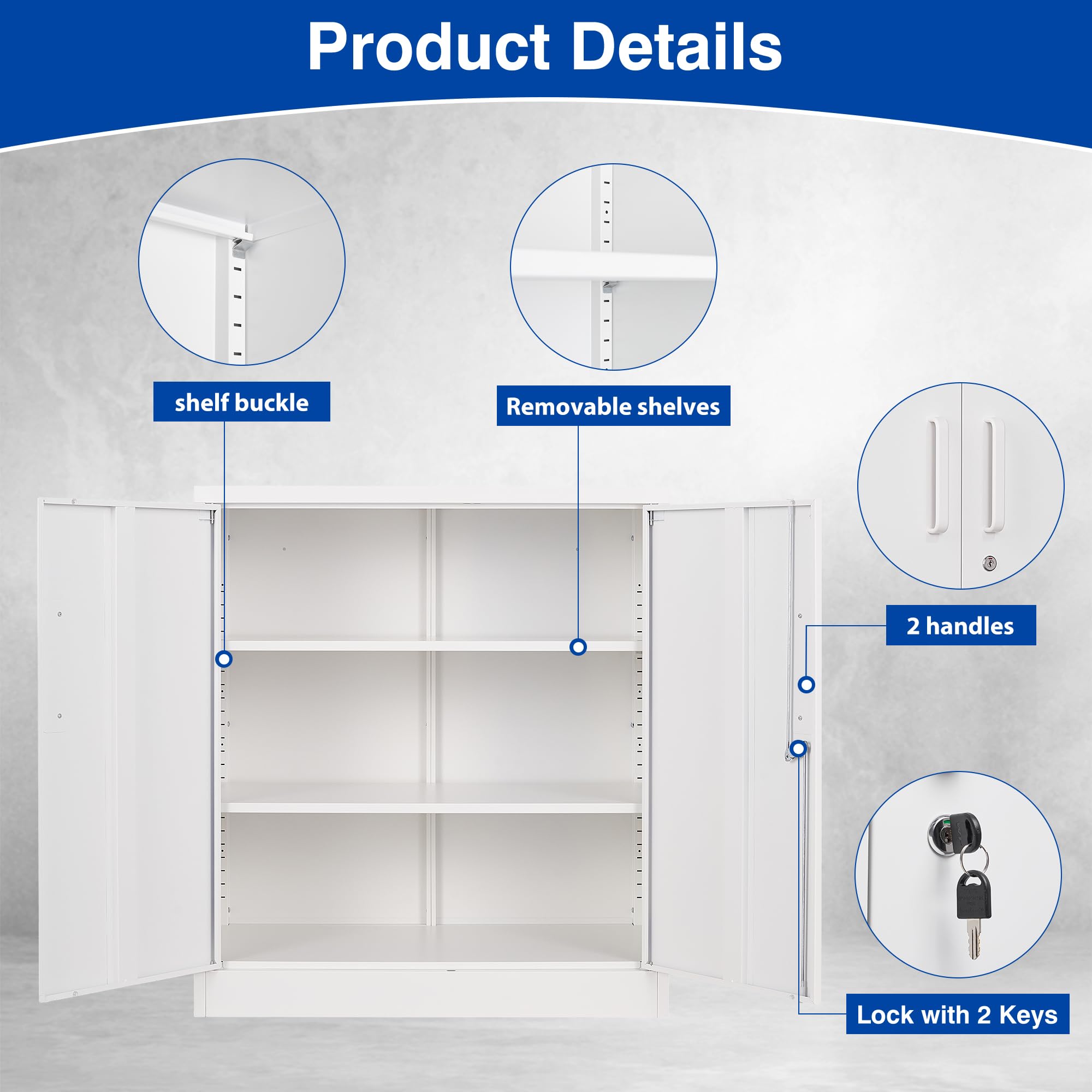 Lockable Metal Storage Cabinet - Steel Office File Cabinet with Doors & 2 Adjustable Shelves | Large Capacity Storage for Home Office, Garage & Workshop Organization | Secure Document & Tool Storage Solution