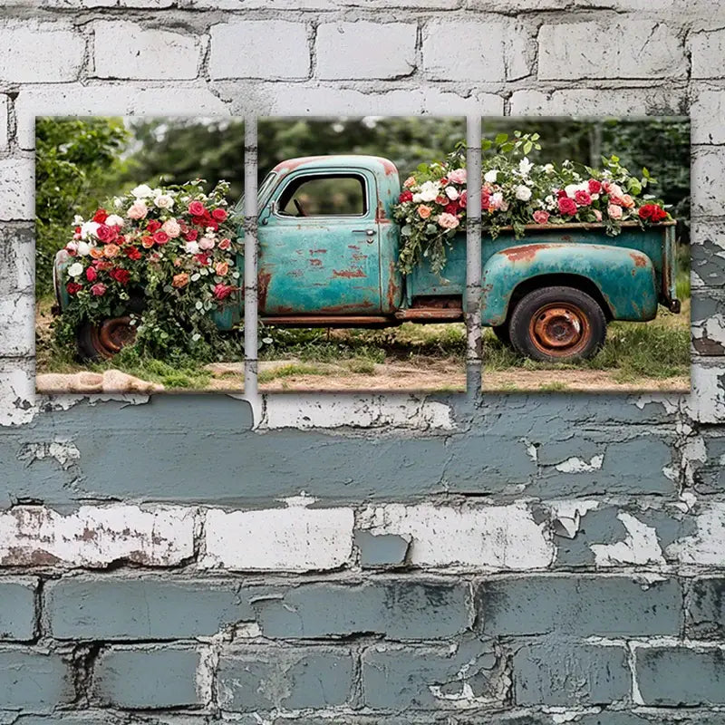 3-Piece Flowers on Mysterious Car Metal Wall Art - Ready to Hang Canvas Painting for Living Room, Bedroom & Office Decor
