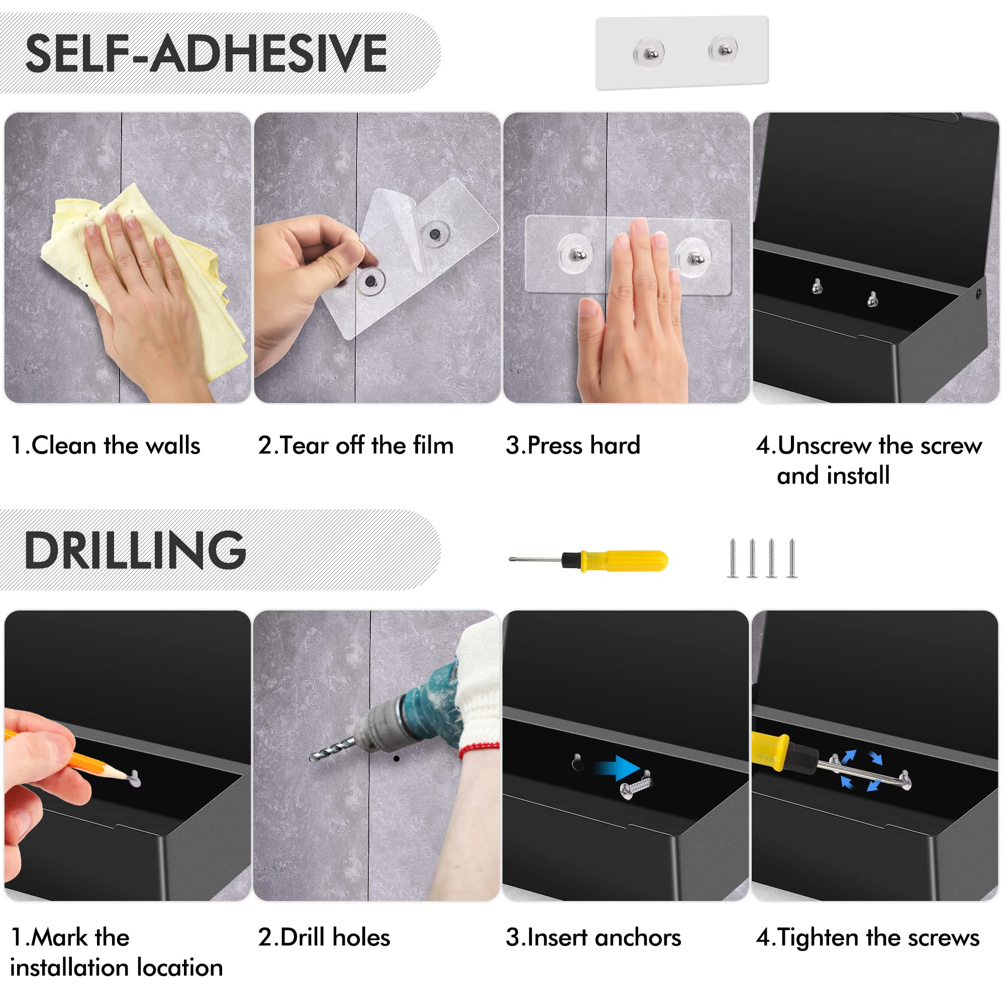 Matte Black Toilet Paper Holder with Storage Shelf - Wall Mount Bathroom Tissue Dispenser & Flushable Wipes Organizer - Space Saving Solution for Small Bathrooms, RVs and Powder Rooms