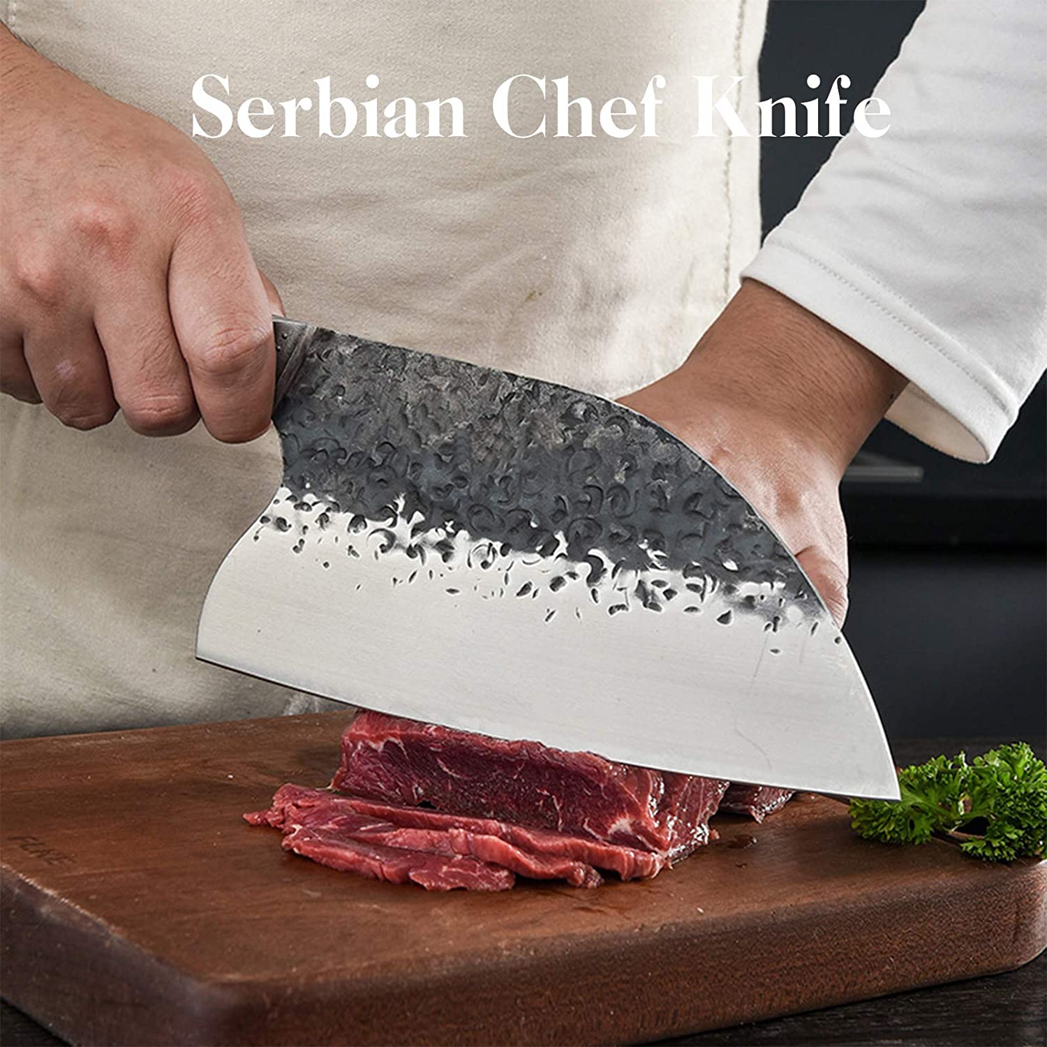 Premium Serbian Chef Knife - High Carbon Steel Meat Cleaver & Butcher Knife | Full Tang Kitchen Knife for Chopping Vegetables & Meat | Professional Cooking, BBQ & Home Kitchen Use