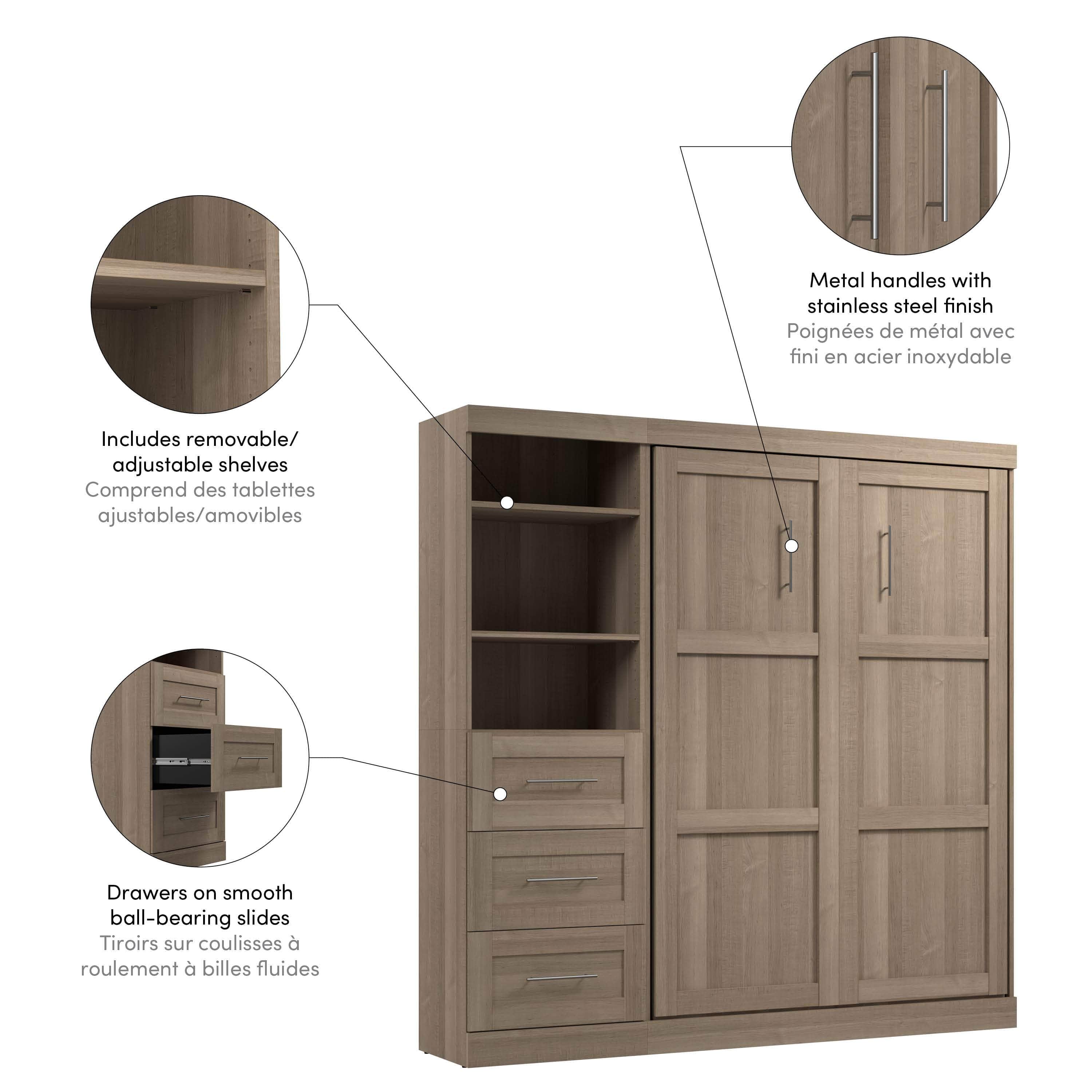 Pur Full Murphy Wall Bed with Storage Drawers - 84