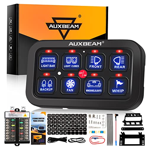 **Auxbeam 8 Gang Switch Panel BB80 - Universal Relay Control System with Auto-Dimming LED Touch Switches for Cars, Trucks, Boats, UTVs & SUVs | Waterproof & Durable | 2-Year Warranty | Perfect for Off-Roading, Marine & Adventure Use**