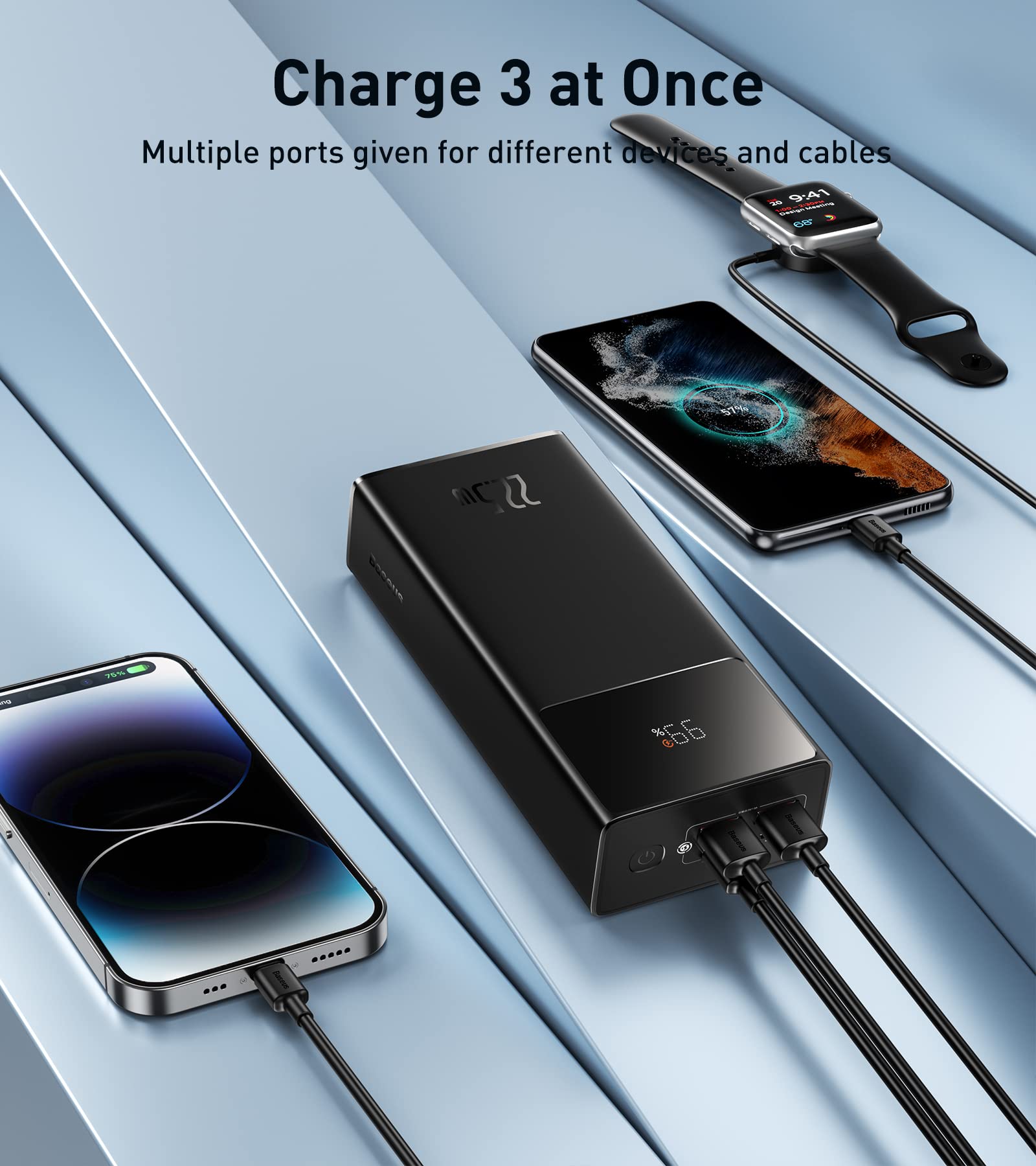 Baseus 30000mAh Power Bank with 22.5W Fast Charging - 4-Port Portable Charger (2 USB-A, 1 USB-C, 1 Micro USB) for iPhone 16, iPad, Samsung Galaxy, Nintendo Switch & More - Perfect for Travel, Camping & Emergency Power Backup