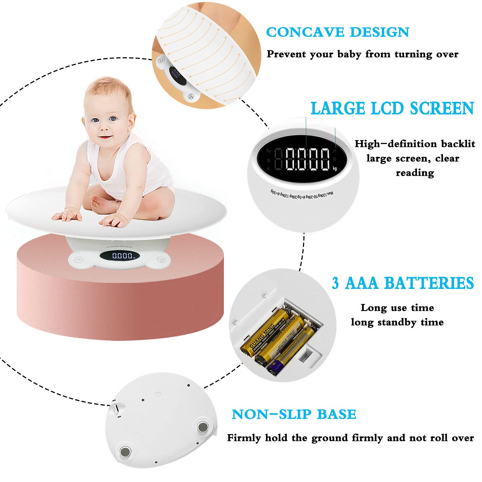Digital Pet & Baby Scale - Accurate Weight Measurement up to 264Lbs with LCD Blue Backlight | Includes 3 AAA Batteries | Perfect for Toddlers, Puppies, Cats, Dogs & Adults | Ideal for Home Use, Veterinary Clinics, and Pet Grooming