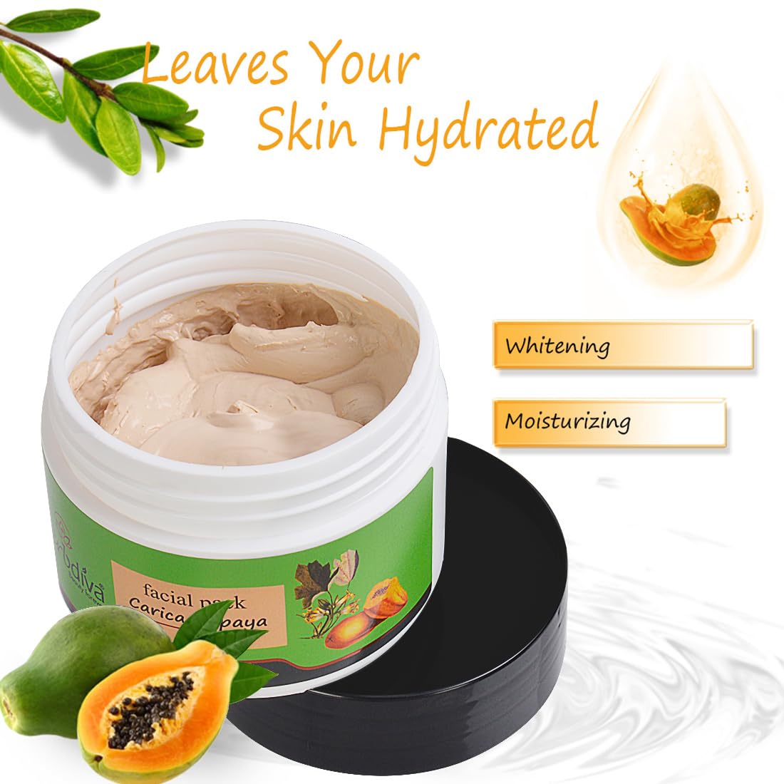 Herbdiva Carica Papaya Face Mask 250g - Exfoliating, Hydrating & Rejuvenating Facial Treatment with Natural Papaya Enzymes | Vitamin-Rich Skincare for All Skin Types | Perfect for Daily Glow Routine & Spa Nights