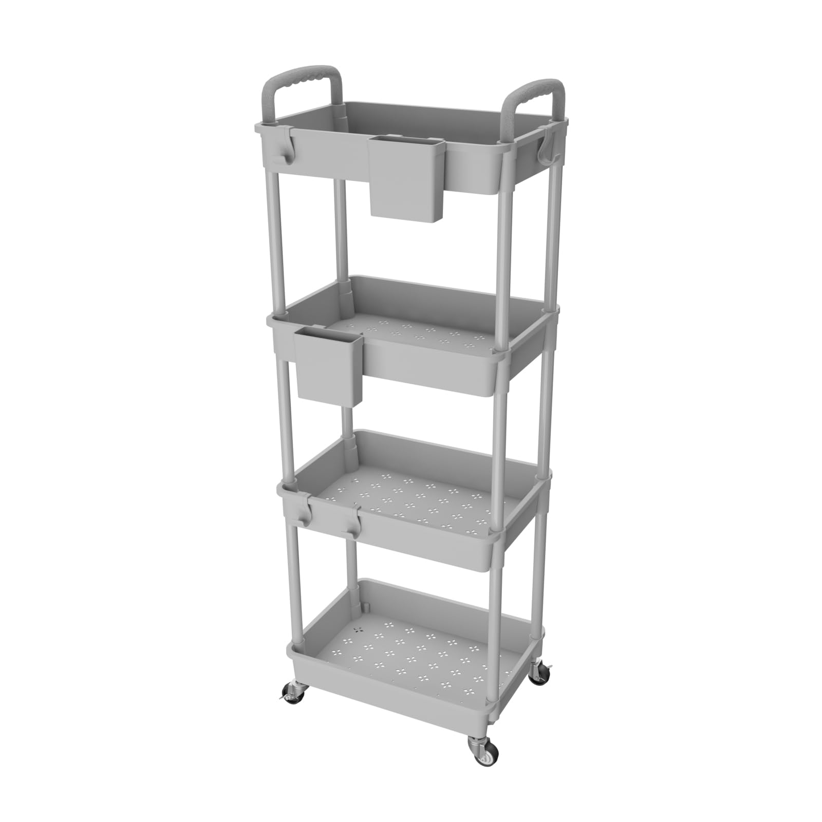 4 Tier Rolling Utility Cart with Handle - REBECAT Multifunctional Storage Organizer for Kitchen, Bathroom, Living Room & Office (Gray) | Mobile Storage Solution for Home & Workspace Organization