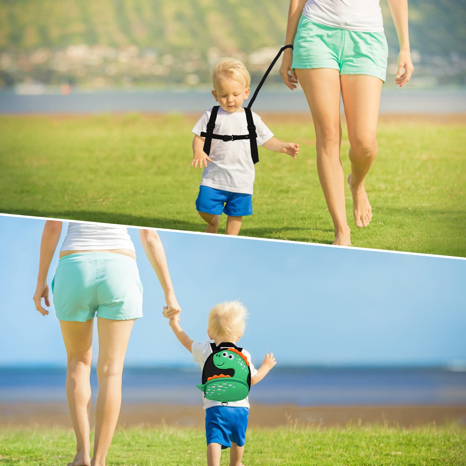Dinosaur Kids Backpack Leash for Toddlers 1-5 Years - Anti-Lost Wrist Link & Adjustable Harness for Boys & Girls - Perfect for Travel, Shopping & Outdoor Adventures (Black Dinosaur Design)