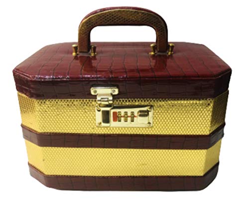 Adson Professional Beauty Makeup Cosmetic Jewelry Vanity Case - Maroon Travel Organizer for Makeup Brushes, Cosmetics & Accessories | Perfect for Travel, Home & Salon Use