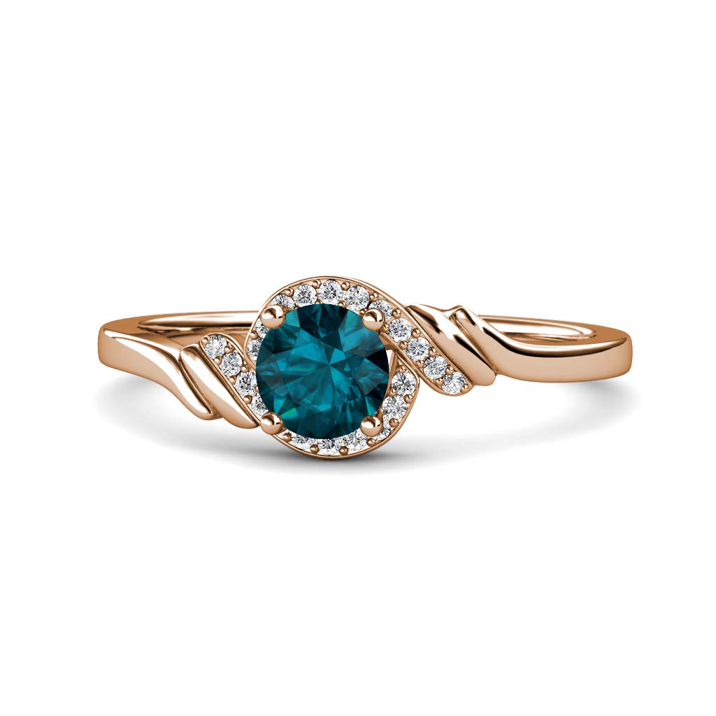 14K Gold Round London Blue Topaz & Natural Diamond 1/8 ctw Bypass Engagement Ring for Women - Perfect for Proposals, Anniversaries & Special Occasions