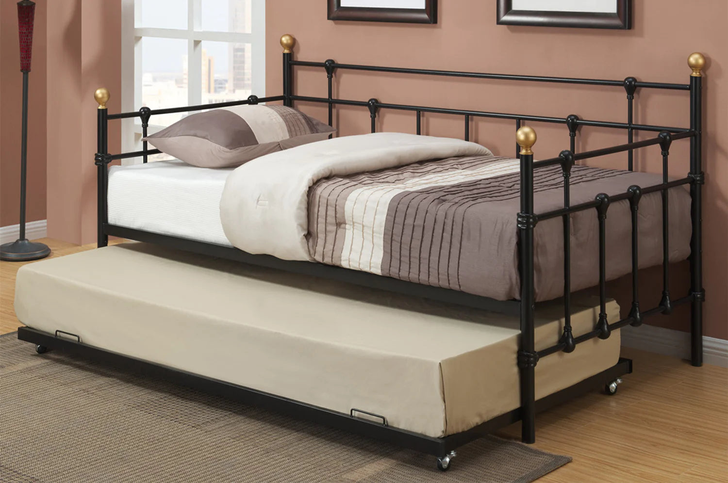 316 Stainless Steel Trundle Bed with Pull-Out Guest Bed - Space Saving Twin Size Bed for Small Rooms, Dormitories & Guest Rooms