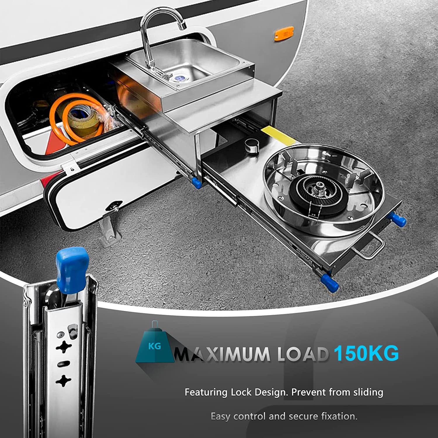 16 Inch Heavy Duty Drawer Slides 150KG Capacity - Locking Ball Bearing Drawer Rails for Kitchen Cabinets, Office Furniture & Workshop Storage