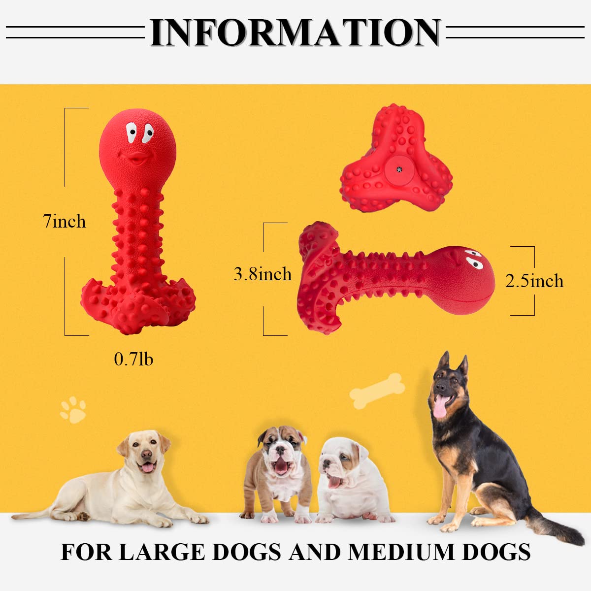 Durable Natural Rubber Dog Chew Toys for Aggressive Chewers - Large & Medium Breed Dog Toys for Strong Chewers | Perfect for Playtime, Training & Teething Relief