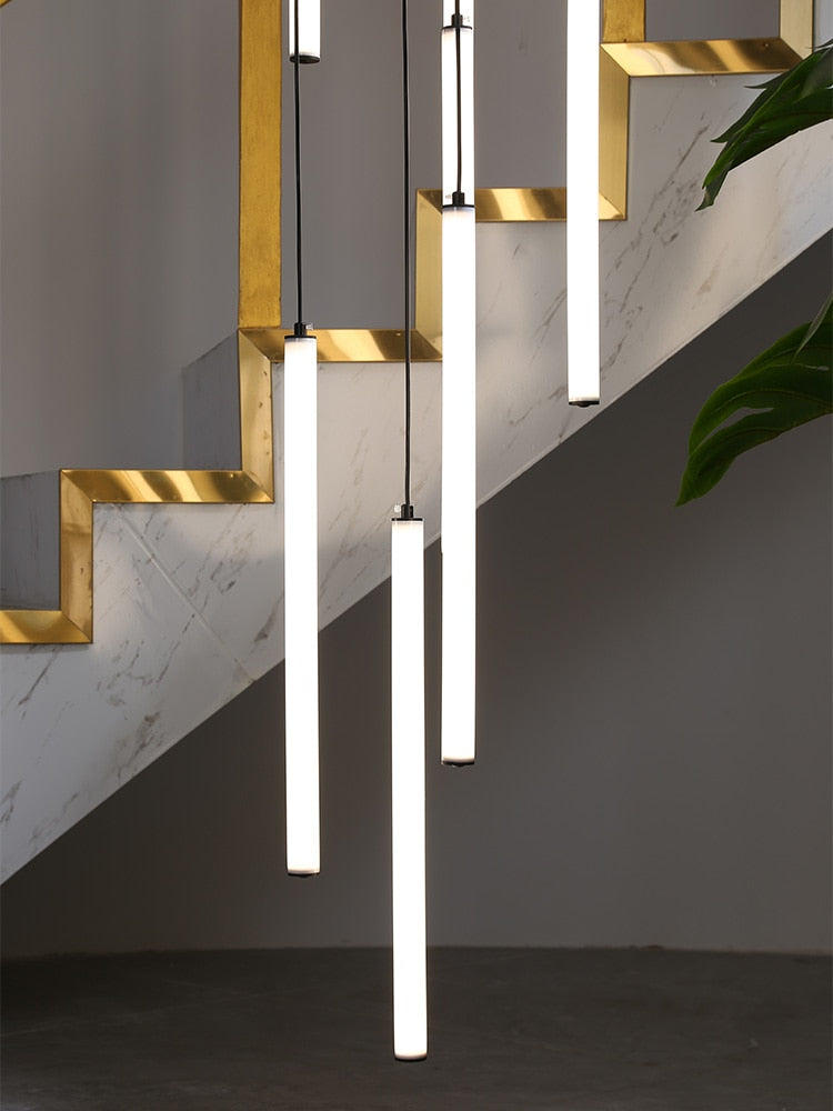 Sleek Modern Strip Cylinder Chandelier - Elegant LED Lighting Fixture for Dining Room, Living Room & Bedroom