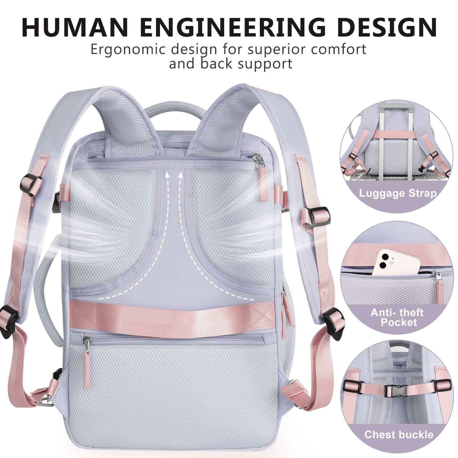 Snoffic Waterproof Travel Backpack for Men & Women - Carry On Personal Item Size, College Backpack with Laptop Compartment (Fits 17.3