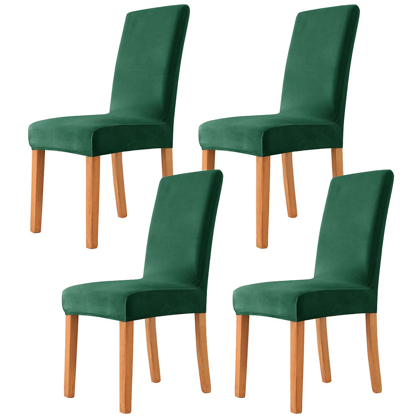 Premium Velvet Dining Chair Covers - Stretchable Slipcovers for Chairs, Set of 4 (Green) - Machine Washable Seat Protectors for Living Room, Bedroom & Dining Room Decor