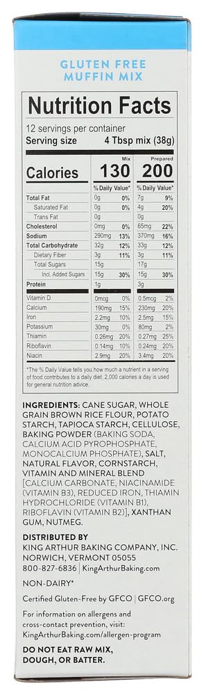 King Arthur Gluten Free Vanilla Muffin Mix - 16 Oz (Pack of 2) | Easy Baking Mix for Breakfast, Snacks & Desserts | Perfect for Home Bakers & Gluten-Free Diets