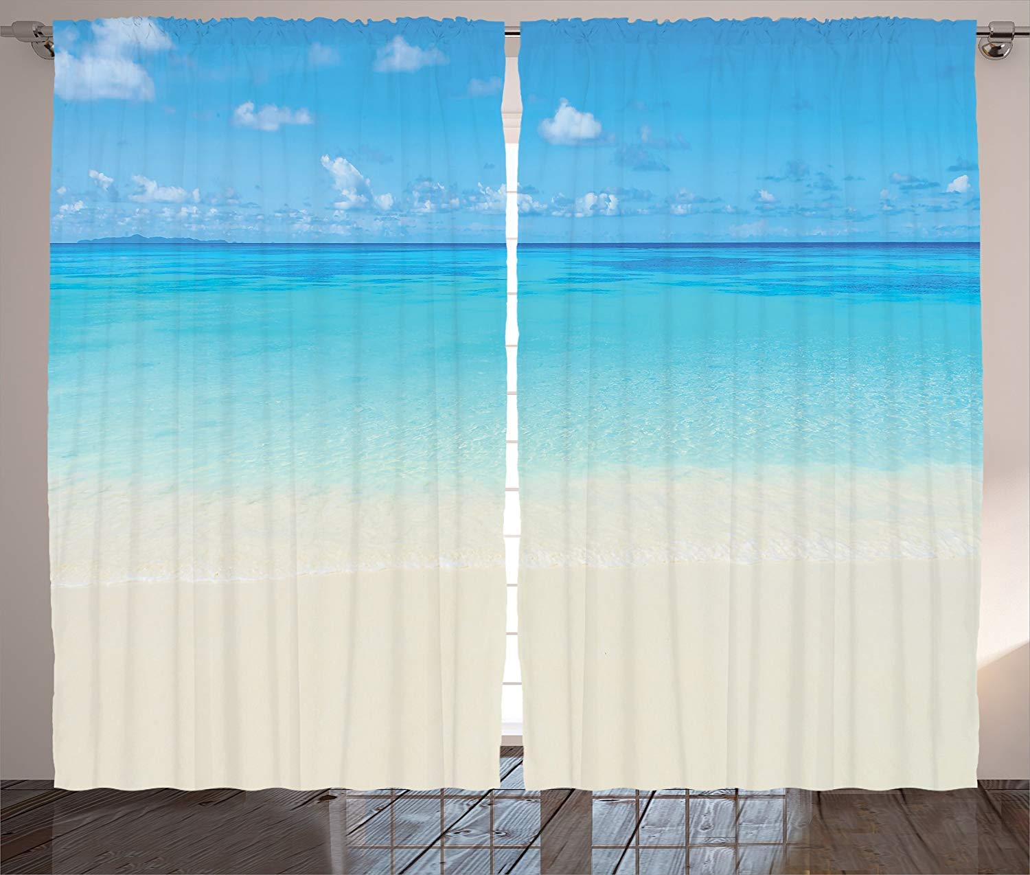 Futuregrace Ocean Themed Blackout Curtains Set - 2 Panels Tropical Caribbean Beach Scenery with Sky View, Cream Navy 80x63 Inch Room Darkening Drapes for Bedroom & Living Room | Perfect for Beach House Decor, Coastal Theme Rooms and Light-Sensitive Sleepers