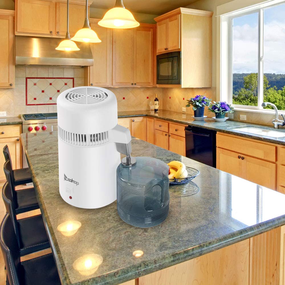 Pumpumly ZOKOP ZB-1 4L 220V 750W Countertop Water Distiller - Stainless Steel Home Water Purifier with UK Plug | Distilled Water for Drinking, Cooking, Baby Formula & Humidifiers