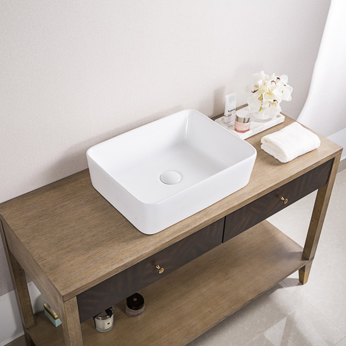 15 x 15 Inch White Porcelain Ceramic Vessel Sink - Above Counter Bathroom Vanity Sink for Modern & Contemporary Home Decor