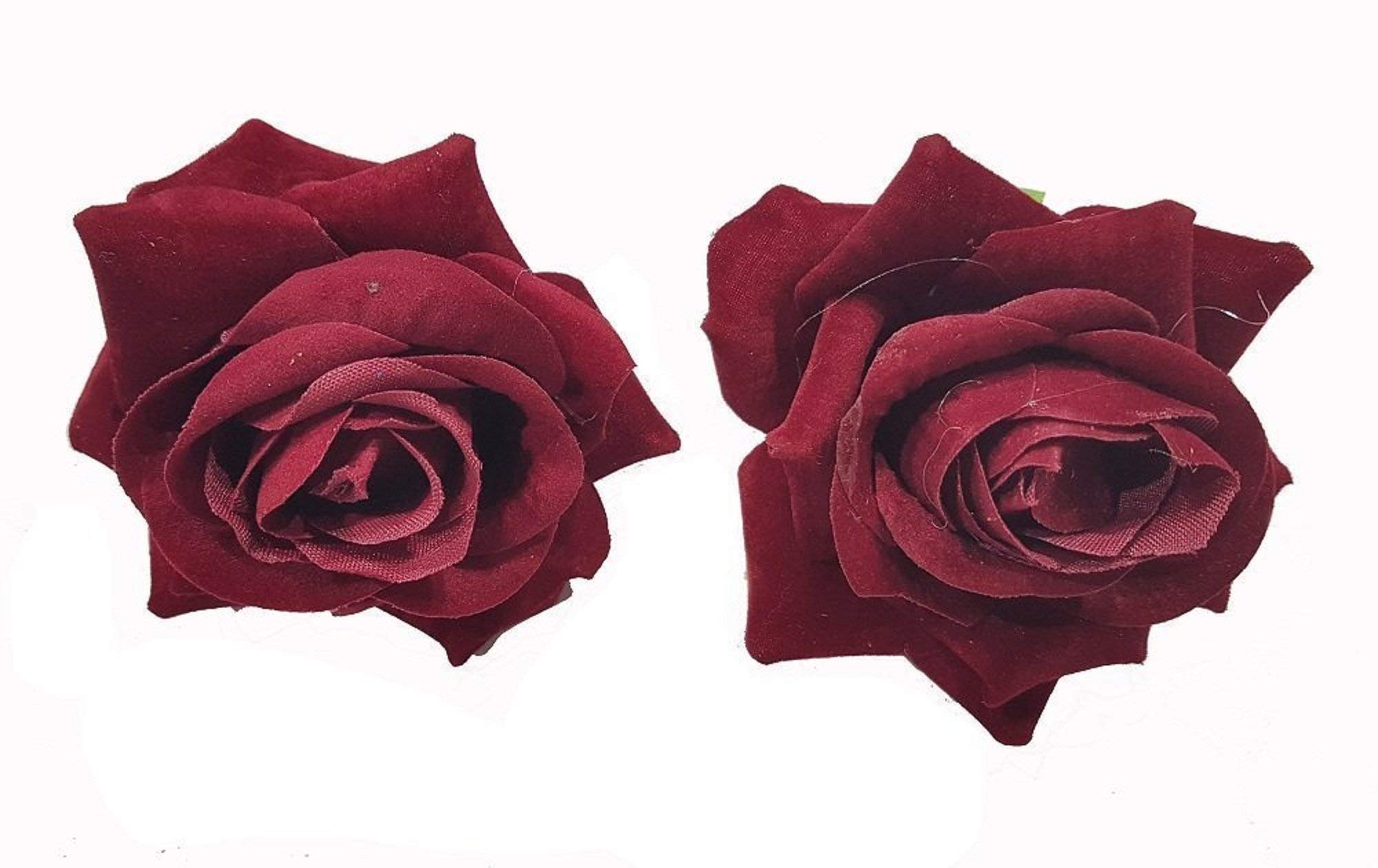 Elegant Velvet Rose Mehndi Hair Pins for Women & Girls - 2Pcs Bridal Wedding Hair Accessories Set (Maroon) - Perfect for Bridal Parties, Mehndi Ceremonies & Special Occasions