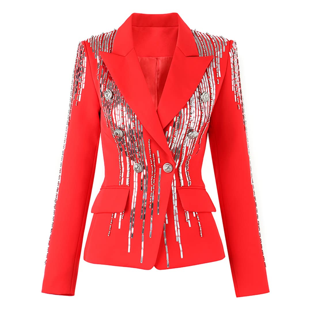 Christmas Sequin Blazer for Women - Elegant Beaded Ladies Jacket for Holiday Parties & Festive Gatherings