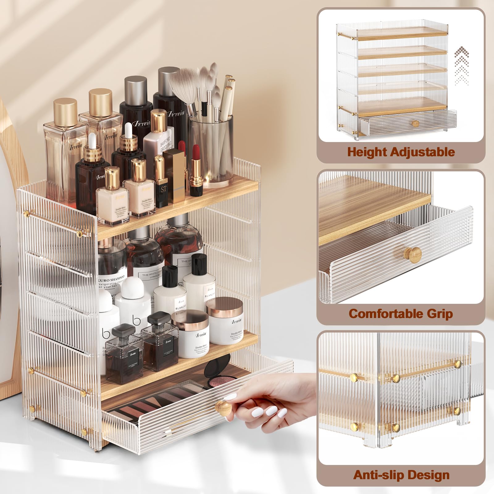 2-Tier Acrylic Bathroom Organizer with Adjustable Height - Countertop Makeup & Vanity Storage for Perfume, Cosmetics & Coffee Station - Perfect for Small Spaces & Clutter-Free Bathroom Organization
