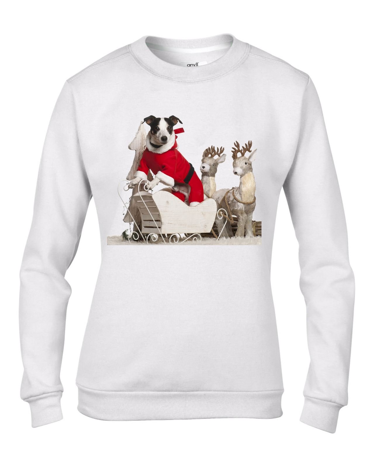Tribal Print Jack Russell Dog Santa Claus Christmas Sweater for Women - Cozy Holiday Pullover for Casual Wear & Festive Outfits