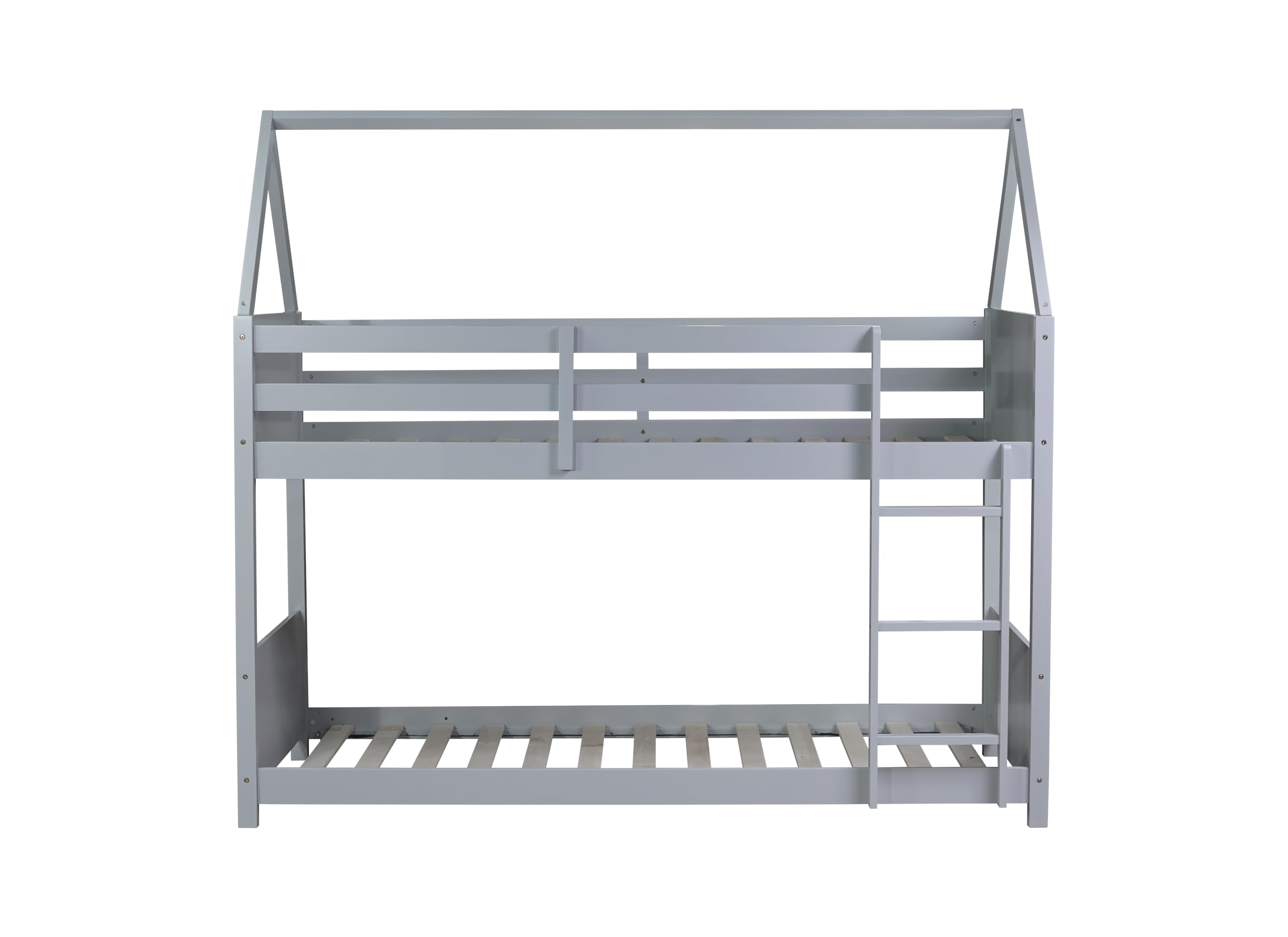 LZ LEISURE ZONE Twin Over Twin Bunk Bed with Guardrails & Ladder - Space-Saving Kids Bedroom Furniture, Light Gray - Perfect for Small Rooms, Shared Kids' Bedrooms & Sleepovers
