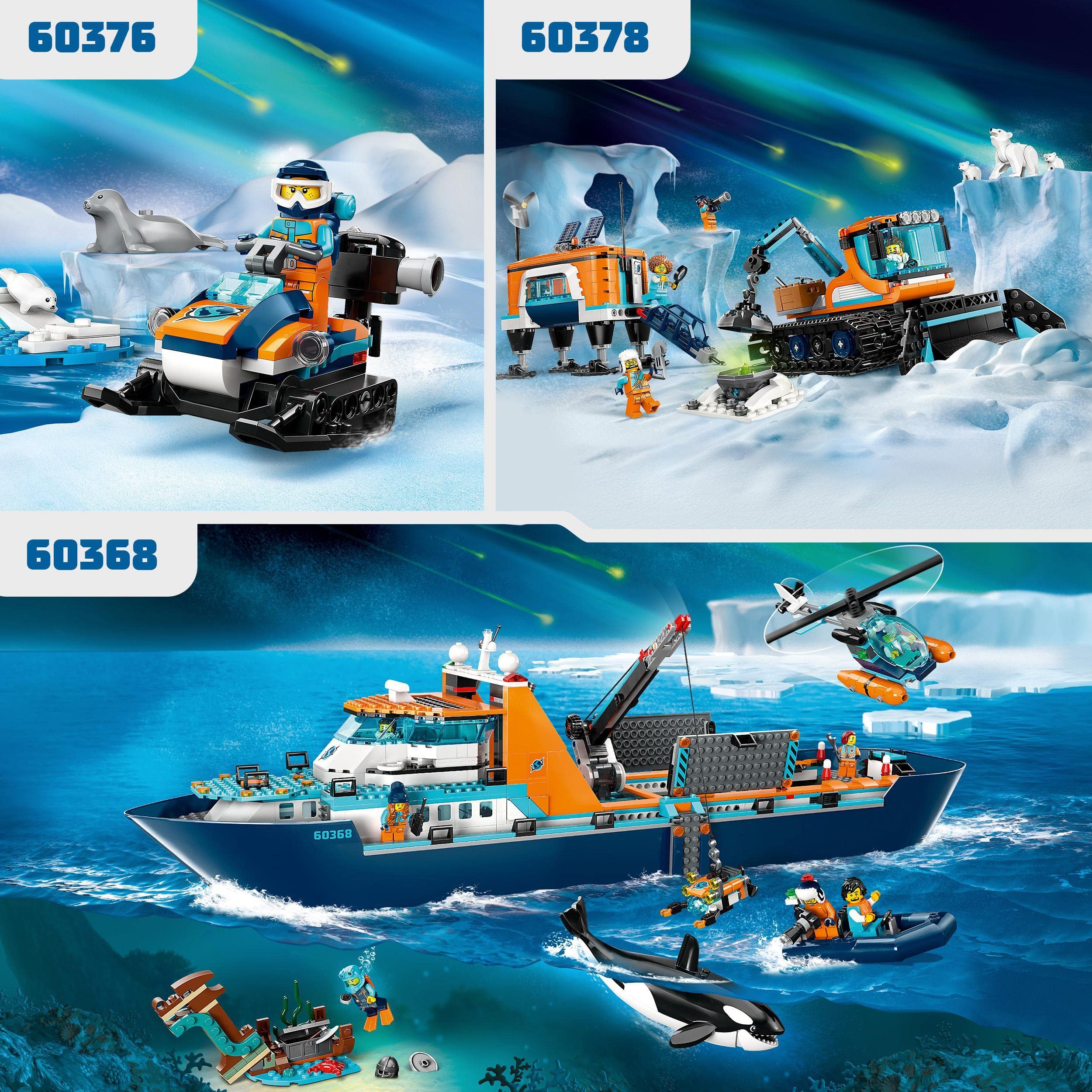 LEGO 60376 City Arctic Exploration Snowmobile Building Toy with Seal Figures & Explorer Minifigure - Perfect Gift for Kids, Creative Play & Winter Adventure Scenes