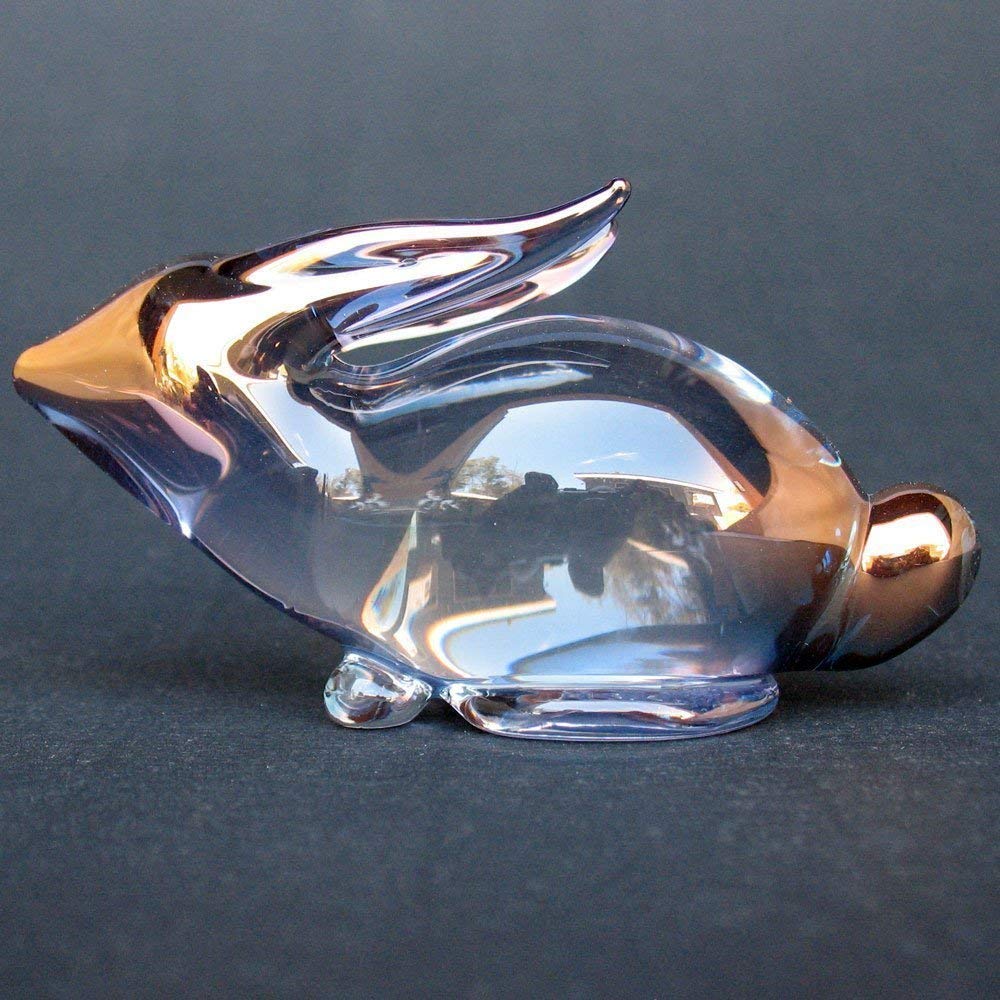 Hand Blown Glass Bunny Rabbit Hare Figurine - Elegant Home Decor, Easter Gift & Spring Table Centerpiece for Living Room, Office or Garden Display