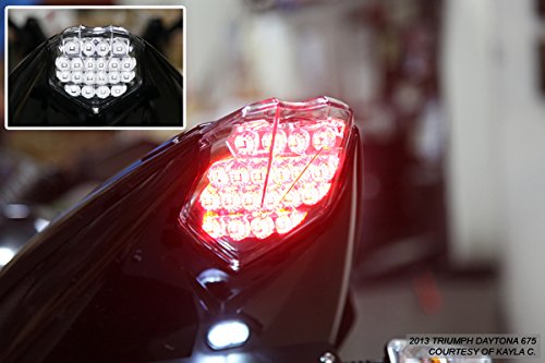 Sequential LED Tail Lights Clear Lens for 2013-2017 Triumph Daytona 675 & 2013-2019 Street Triple 765 RS - High Visibility Brake Light for Motorcycle Safety - Perfect for Night Riding and Track Days