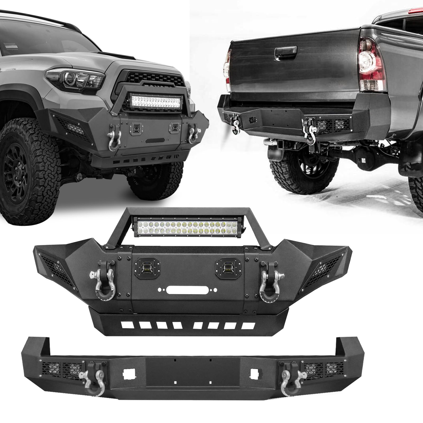 2005-2015 Toyota Tacoma Front & Rear Bumper Set with Winch Bracket - Textured Black Off-Road Bumpers for Enhanced Protection & Style | Perfect for Off-Roading, Overlanding & Truck Customization