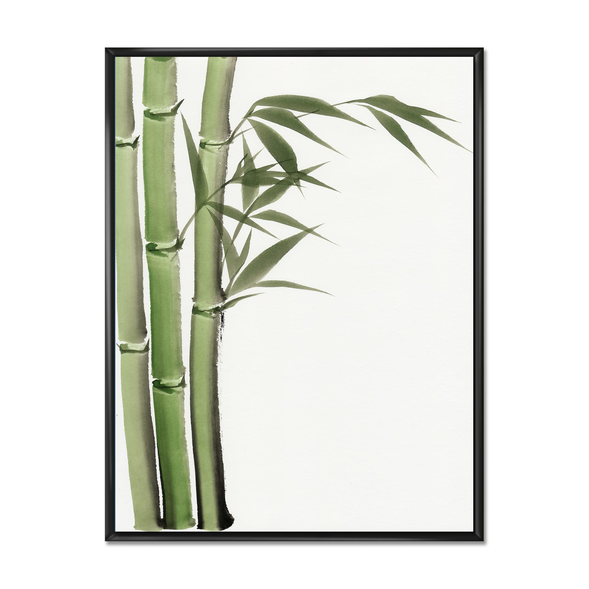 Dark Green Bamboo IV - Traditional Framed Canvas Wall Art Print for Home & Office Decor | Asian Inspired Nature Painting | Living Room, Bedroom, Study Wall Decor