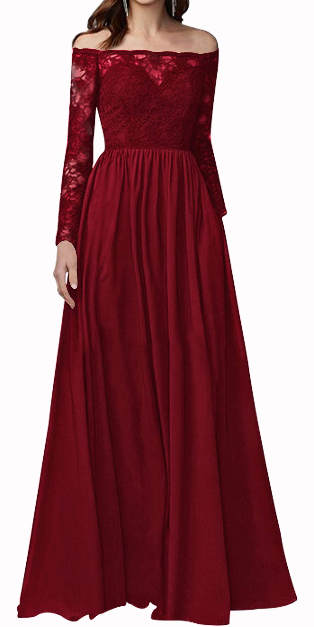 Elegant Chiffon Bridesmaid Dresses with Pockets - Lace Mother of The Bride Gowns & Off Shoulder Long Sleeve Prom Dresses | Perfect for Weddings, Formal Events & Special Occasions