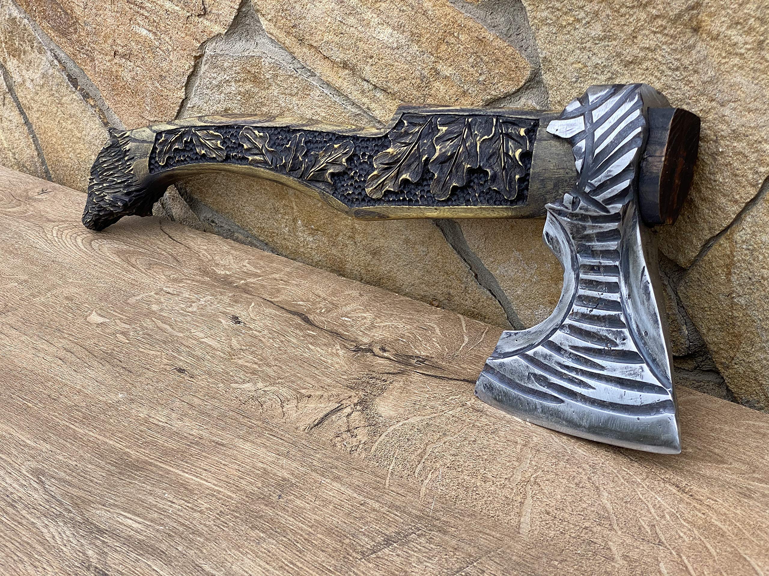 Handcrafted Wolf Head Axe - Unique Gift for Men, Christmas Present, Birthday Gift - Perfect for Outdoor Adventures, Camping & Survival Gear